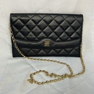 Givenchy Black Quilted Leather Flat Clutch Flap Bag on Chain Small Night Out